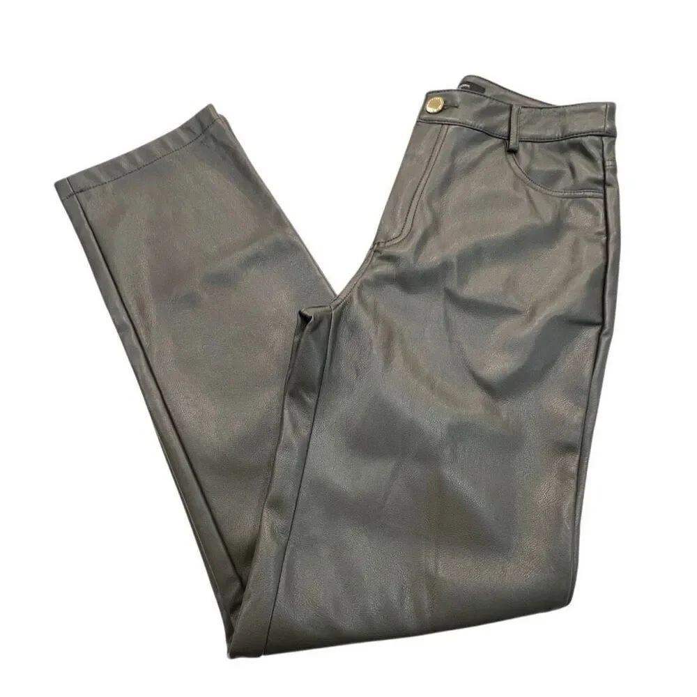 Marc New York Andrew Marc Women's Faux Leather Straight Pants Olive Green Size 2